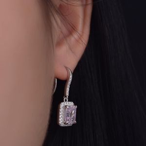 Fashion 925 sterling silver square shape pink moissanite sparkling earni…
